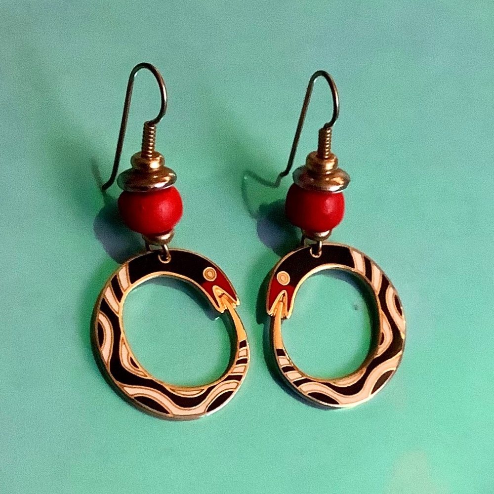 Vintage Laurel Burch Serpent Dangle Earrings
